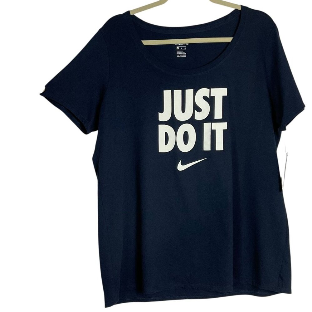 NWT Nike "Just Do It" in "college navy" blue tee, Women's size XL, Athletic Cut - Picture 2 of 8